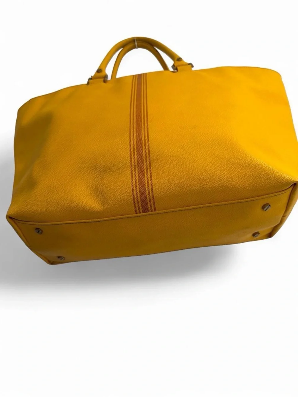 Tory Burch Mustard Leather Tote with Stripe Detail
